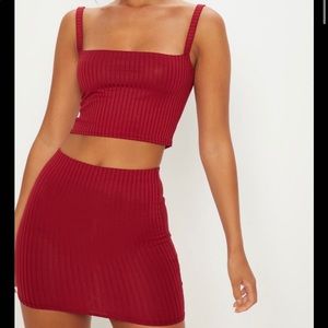 PrettyLittleThing Top/ bottom burgundy ribbed set